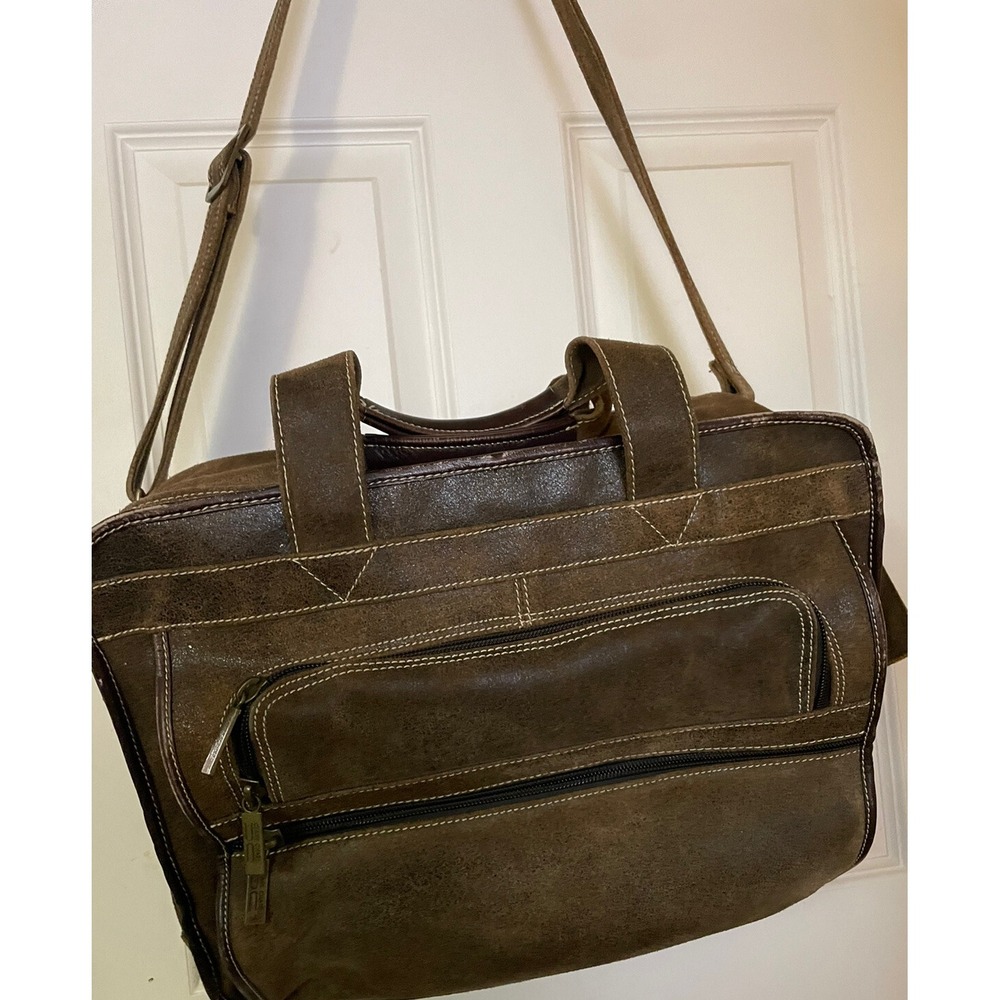 Claire Chase Distressed Leather  Briefcase Saddle Messenger Bag